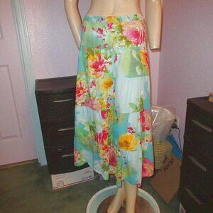 Serengeti Tiered Midi Skirt Size XL Pull On Cottagecore Peasant Tropical Floral